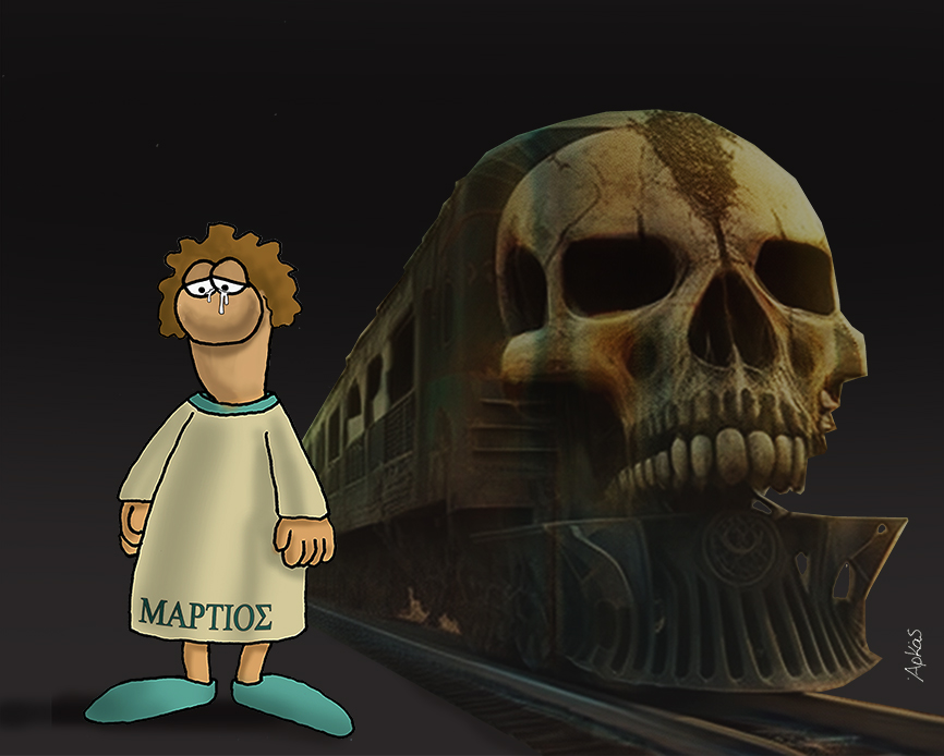 Τέμπη: Ο «Μάρτιος» δακρύζει – Το συγκλονιστικό σκίτσο του Αρκά για την ανείπωτη τραγωδία