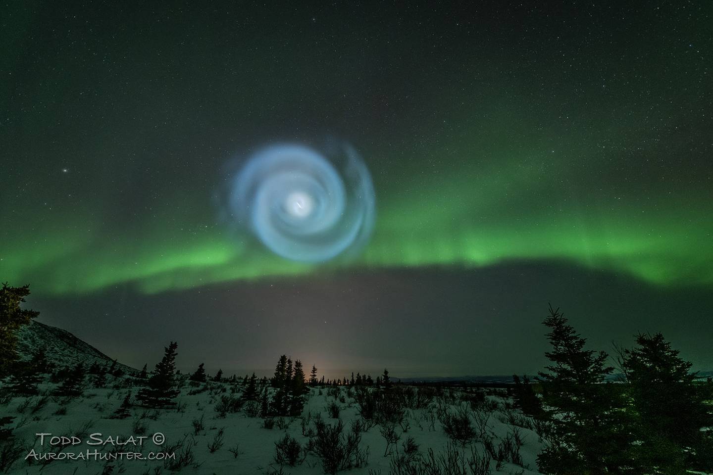 A mysterious blue swirl has appeared in the Alaskan sky