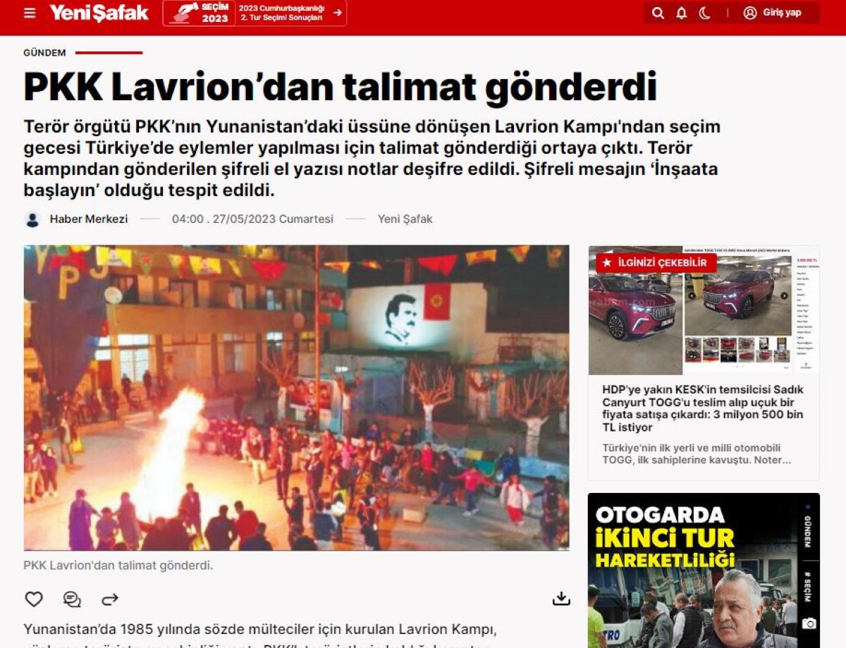 Δημοσίευμα Yeni Safak