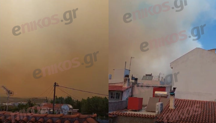 Η φωτιά στα Δερβενοχώρια από την Ελευσίνα