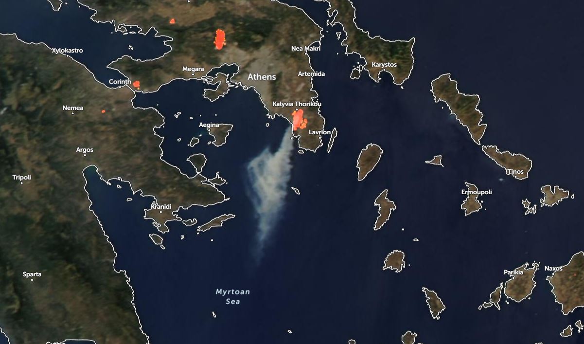 Τα πύρινα μέτωπα όπως φαίνονται από τον δορυφόρο: Live χάρτης με τις φωτιές