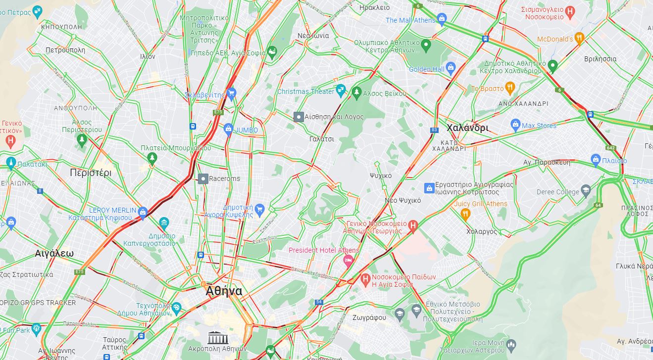 Κίνηση: «Κόλαση» στον Κηφισό – Αυξημένη κυκλοφορία σε 10 κεντρικούς δρόμους