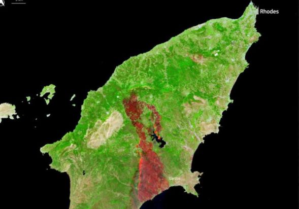 Ρόδος δορυφορική εικόνα φωτιά