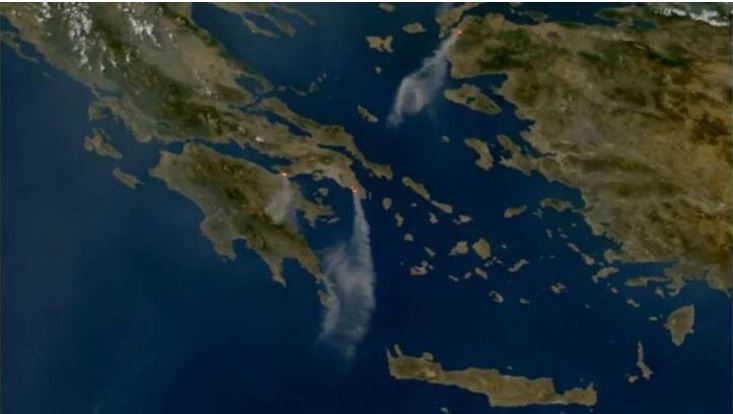 Φωτιές σε Λουτράκι, Δερβενοχώρια και Σαρωνίδα από το… διάστημα: Timelapse βίντεο με την εξέλιξή τους