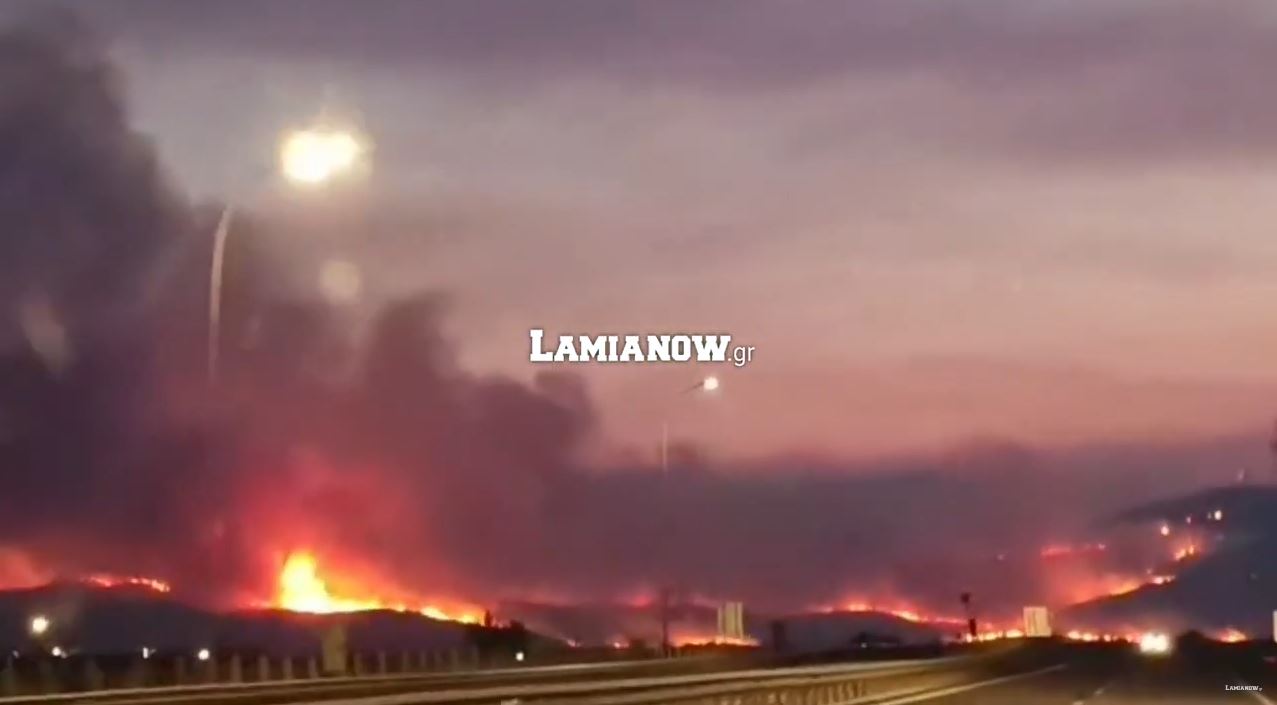 Μαίνεται η φωτιά στο Μοσχοπόδι Θήβας – Έφτασε στην Εθνική Οδό Αθηνών – Λαμίας