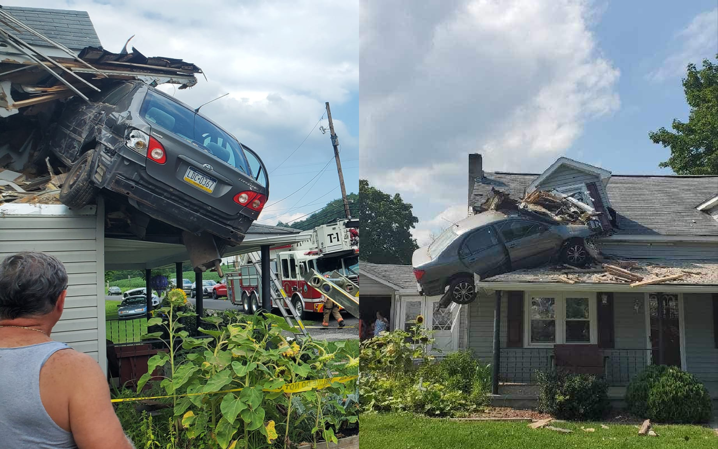 Αυτοκίνητο «καρφώθηκε» στον δεύτερο όροφο σπιτιού – Φωτογραφίες… από ταινία δράσης