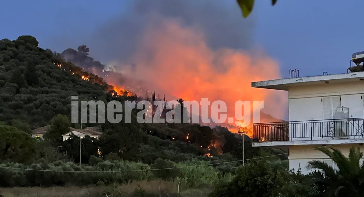 Φωτιά στην Ζάκυνθο: Ενισχύονται οι επίγειες δυνάμεις της Πυροσβεστικής – Ολονύχτια μάχη με τις φλόγες
