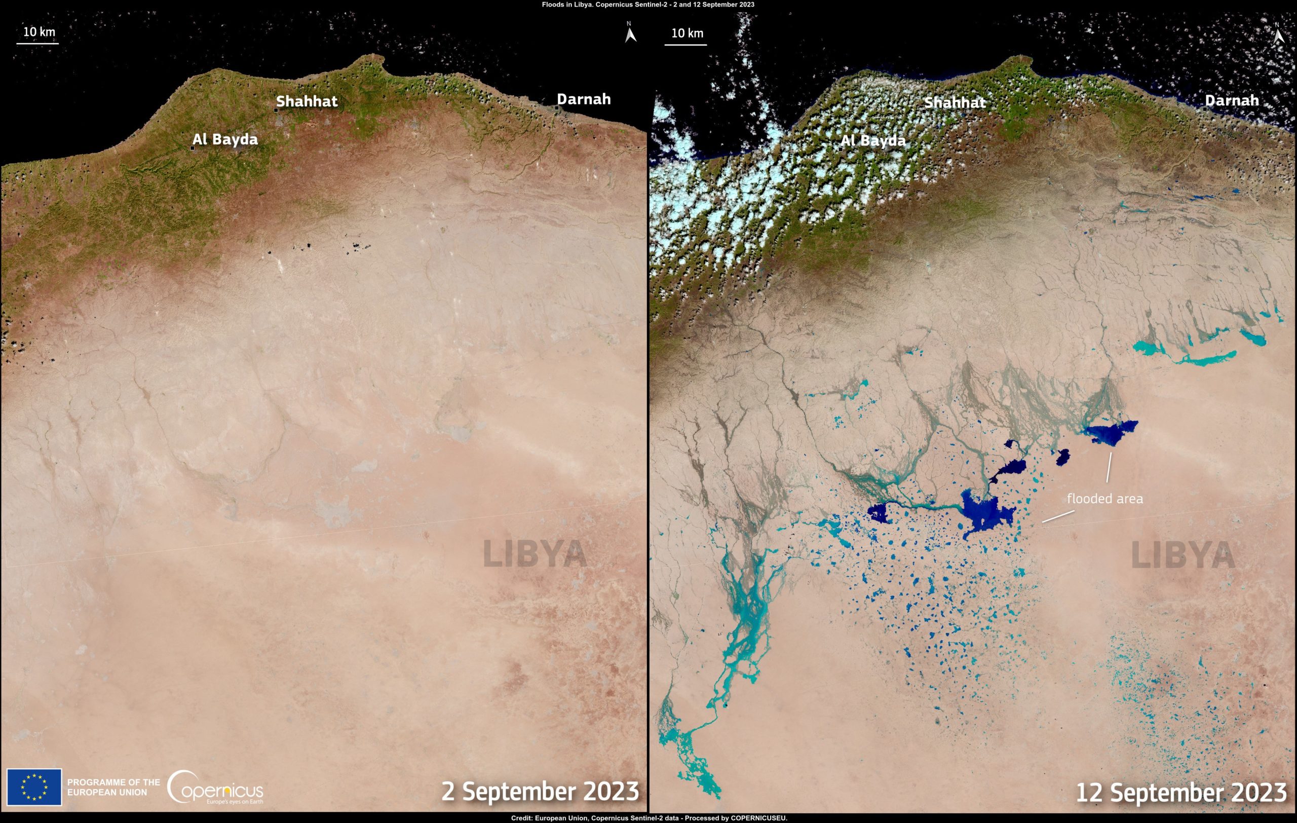 Λιβύη: «Λίμνες» στην καρδιά της Σαχάρας από το πέρασμα της κακοκαιρίας Daniel – Δορυφορική εικόνα