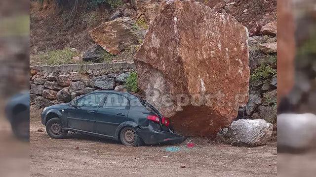 Κακοκαιρία Daniel – Λαμία: Βράχος καταπλάκωσε αυτοκίνητο έξω από μοναστήρι – ΦΩΤΟ
