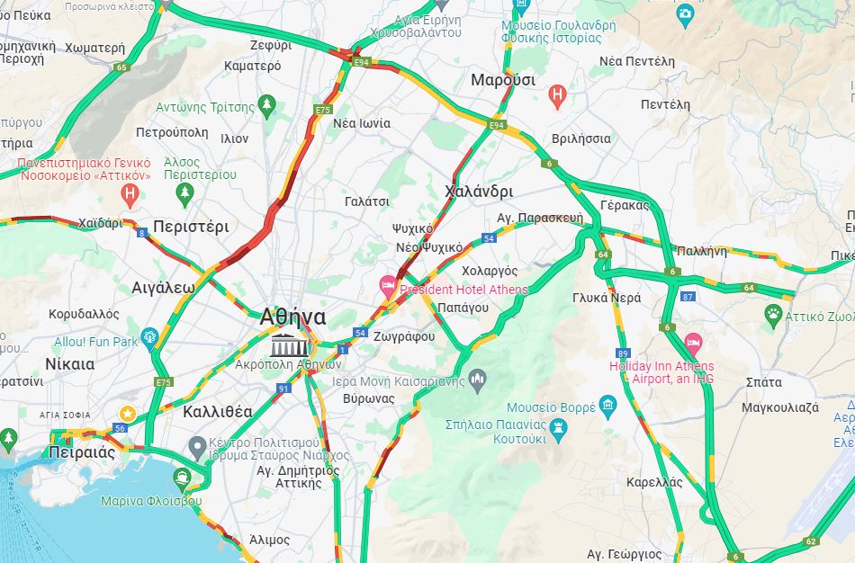 Κίνηση: Μποτιλιάρισμα στον Κηφισό – Κατεχάκη και Βασ. Σοφίας στο «κόκκινο»