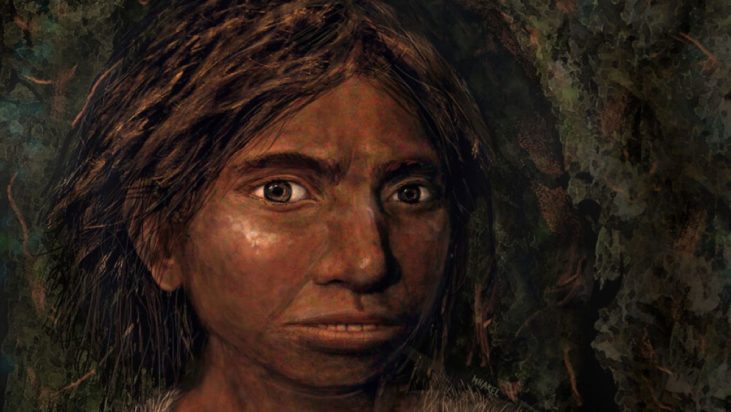 Ζωγραφικό έργο δείχνει ένα κορίτσι Ντενίσοβαν. Τα οστά της βρέθηκαν σε σπηλιά στην Σιβηρία και το έργο έχει στηριχθεί στηνα ανατομία αυτών των οστών.