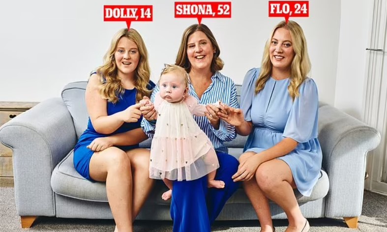 Η Shona Sibary με τις κόρες της Flo και Fην κόρη της Dolly και την εγγονή της Hallie.