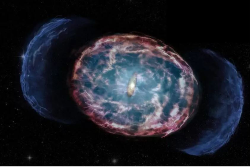 Σύλληψη καλλιτέχνη της NASA απεικονίζει τα επακόλουθα μιας "κιλονόβα", ενός ισχυρού γεγονότος που συμβαίνει όταν δύο αστέρια νετρονίων συγχωνεύονται. Αυτά τα γεγονότα θα μπορούσαν να αποδεκατίσουν τη ζωή στη Γη αν βρισκόμασταν πολύ κοντά σε ένα από αυτά