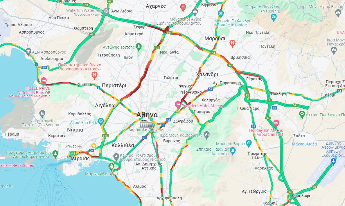 Κίνηση: «Απροσπέλαστο» το κέντρο της Αθήνας, «έμφραγμα» στον Κηφισό – Δείτε LIVE ποιοι δρόμοι είναι μποτιλιαρισμένοι