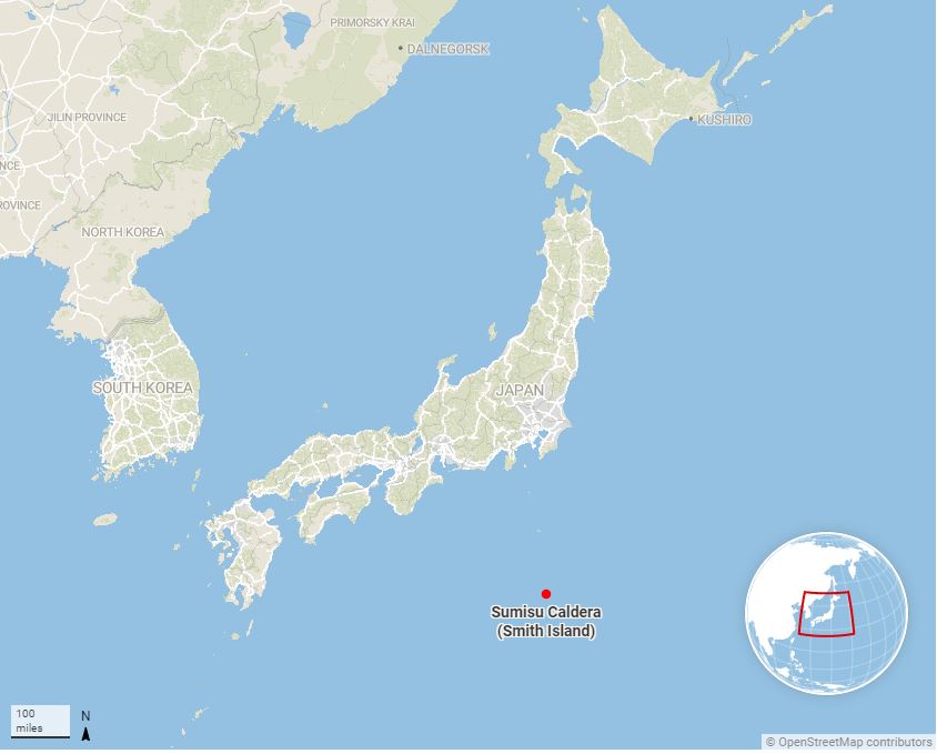 Ο χάρτης δείχνει το σημείο που βρίσκεται η καλντέρα Sumisu.