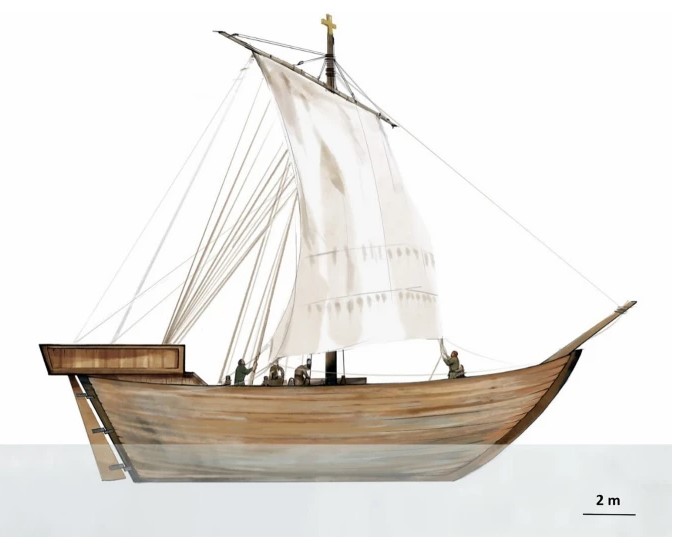 Το πλοίο Avaldsnes. Σχέδιο του H. Vatnaland, βασισμένο σε μεσαιωνικά ναυάγια, άλλες ανακατασκευές και εικονογραφία.