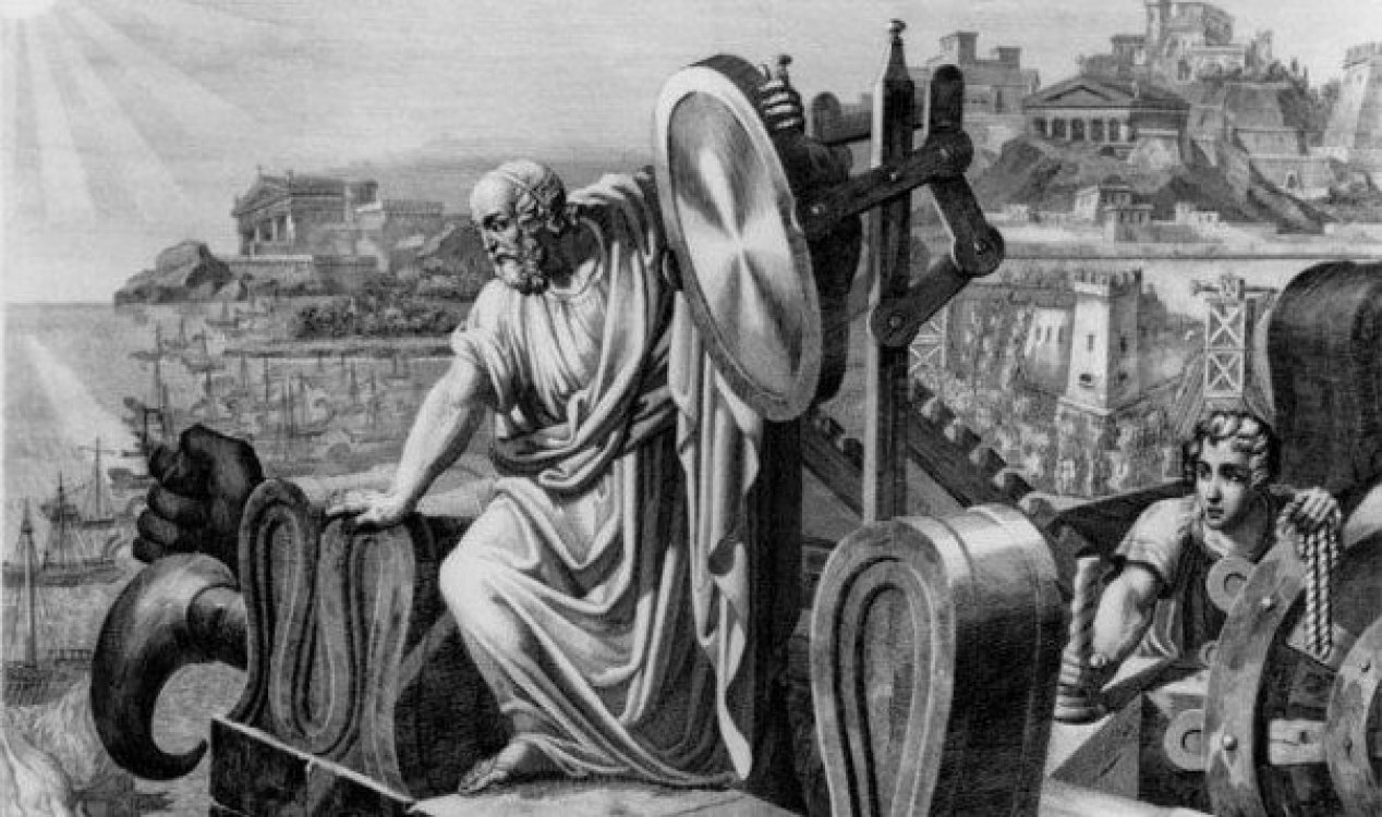 Ιστορική απεικόνιση του Αρχιμήδη να χρησιμοποιεί την ακτίνα θανάτου. 