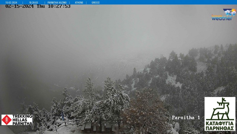 Χιονίζει στην Πάρνηθα – Διακοπή κυκλοφορίας από το ύψος του καζίνο