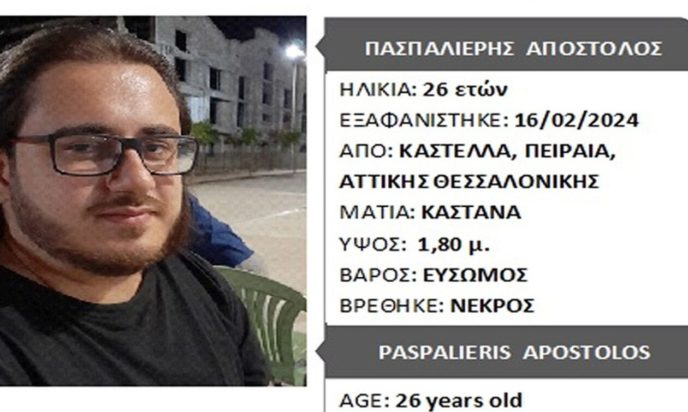 Πειραιάς εξαφάνιση νεκρός 26χρονος