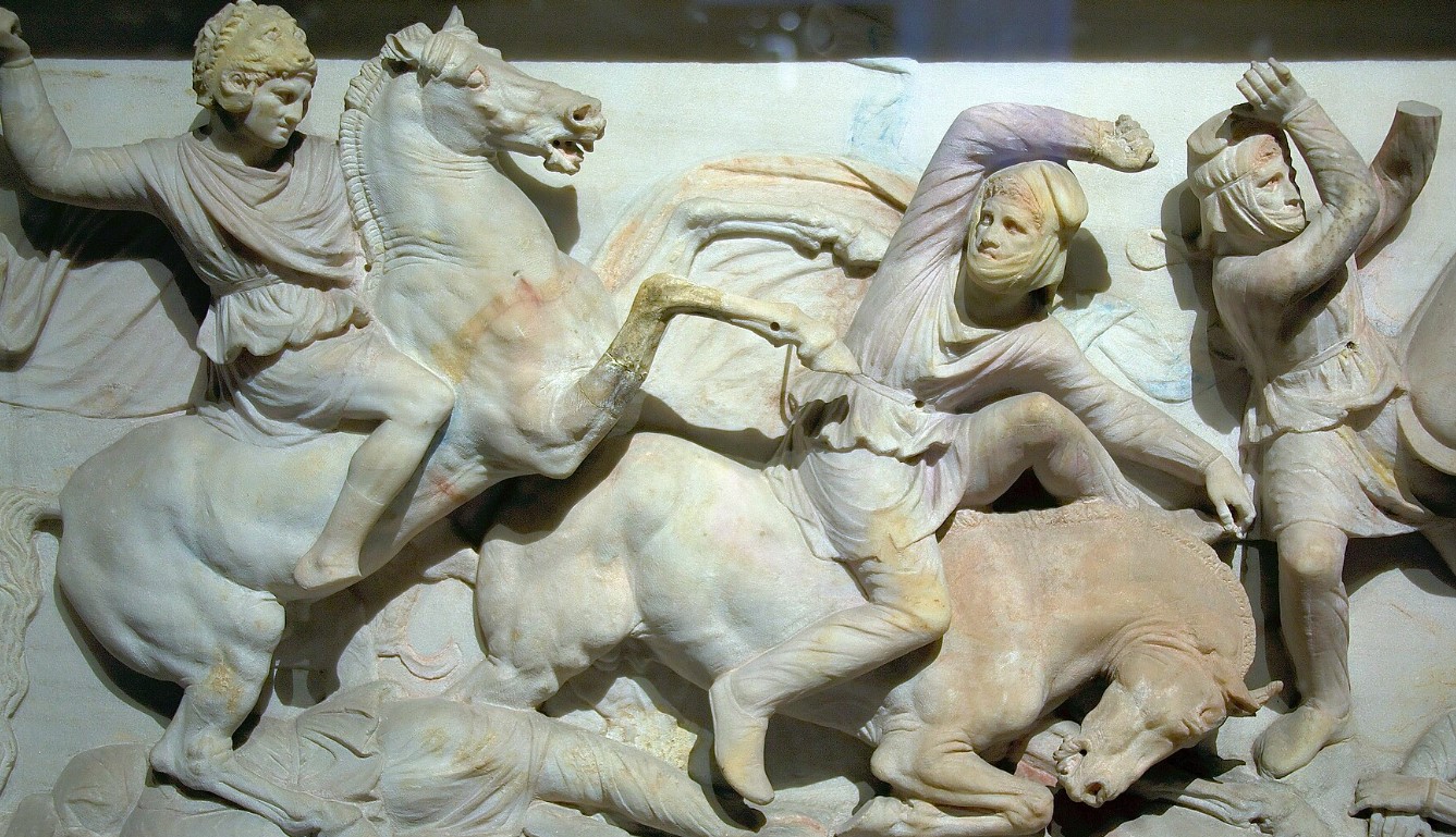 Γλυπτό σε σαρκοφάγο δείχνει τον Μέγα Αλέξανδρο στη μάχη της Ισσού (333 π.Χ.)