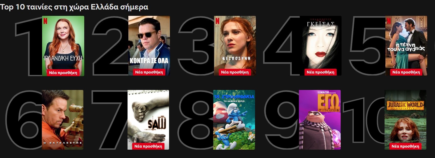 Netflix Top 10 ταινίες 21/3/2024