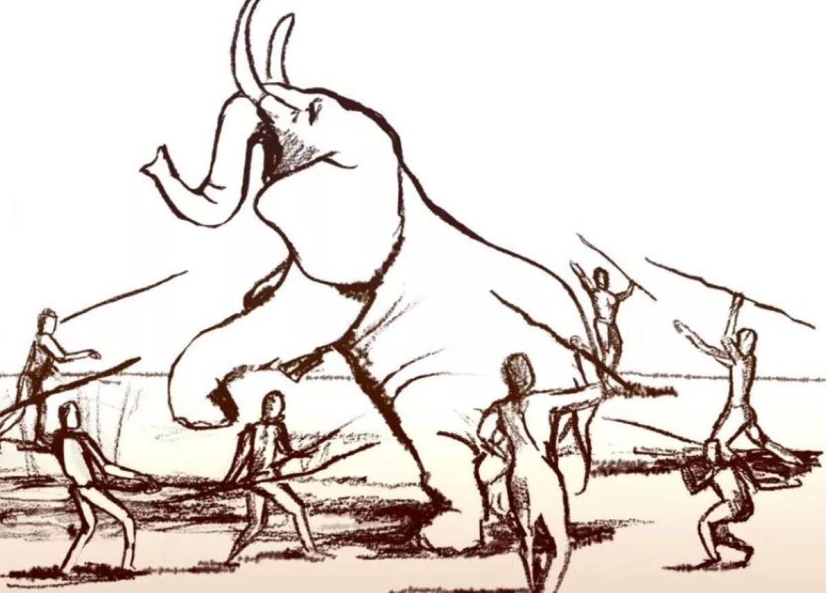 Αναπαράσταση κυνηγιού ελέφαντα από ανθρώπους της παλαιολιθικής εποχής.