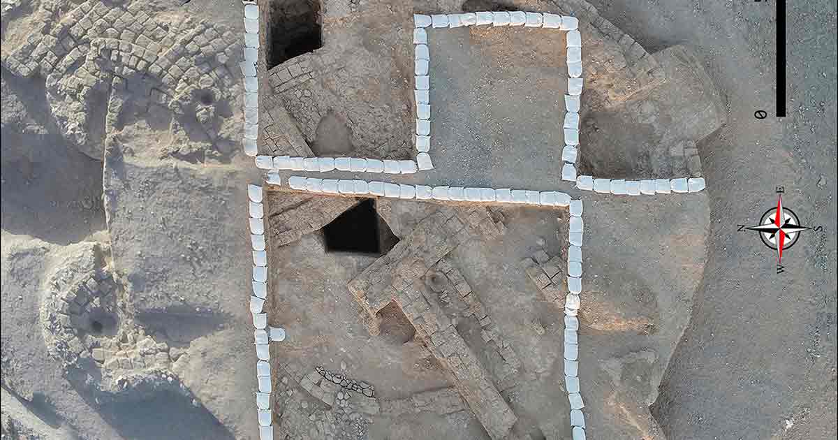 Η κυκλική δομή των Αχαιμενιδών ανακαλύφθηκε στο Τάπε Τακχάρ-Αμπάντ, με τους έξι πύργους του (1-6), όπως φαίνεται από τον αέρα. (Mohsen Dana et al. / Antiquity)