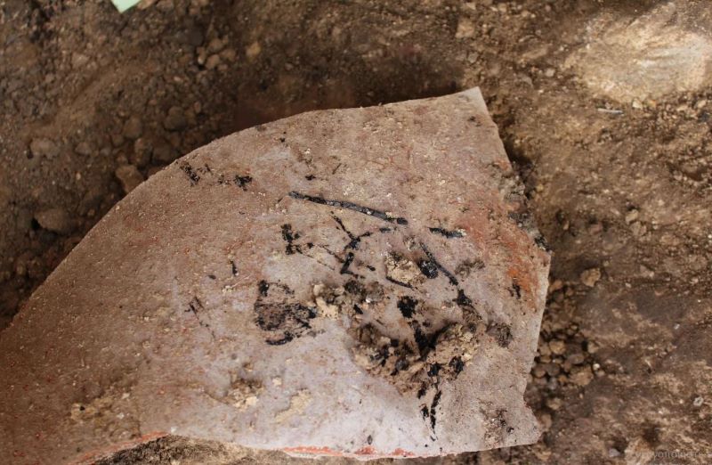 Ίχνη καμένου καλαθιού σε πήλινο πιθάρι, από την καταστροφή της Ιερουσαλήμ το 586 π.Χ. από τους Βαβυλώνιους.