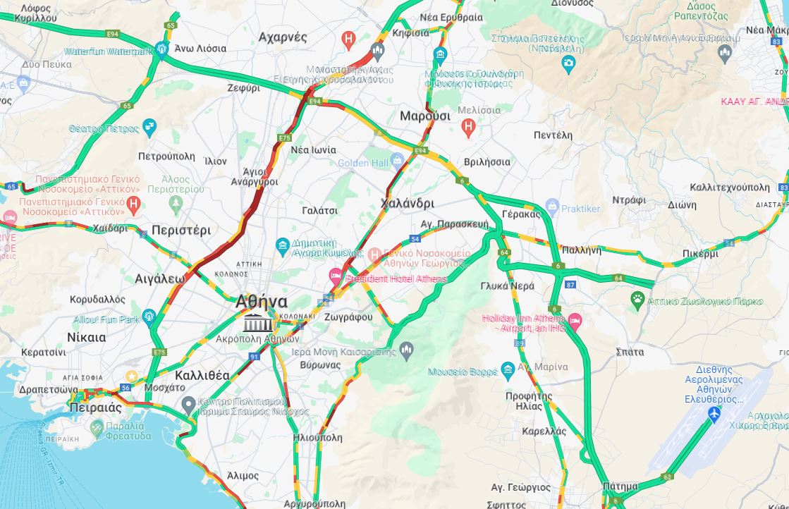 LIVE η κίνηση: Πορτοκαλί ο ουρανός, «κόκκινος» ο Κηφισός – Δείτε τους δρόμους της ταλαιπωρίας