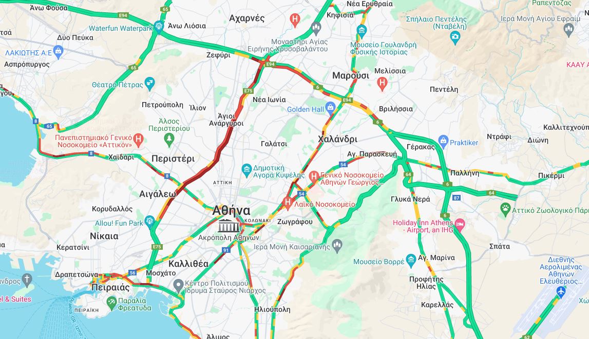 Κίνηση: «Κόκκινες» Λεωφόρος Αθηνών και Αθηνών – Λαμίας – Δείτε LIVE ποιοι άλλοι δρόμοι είναι φρακαρισμένοι