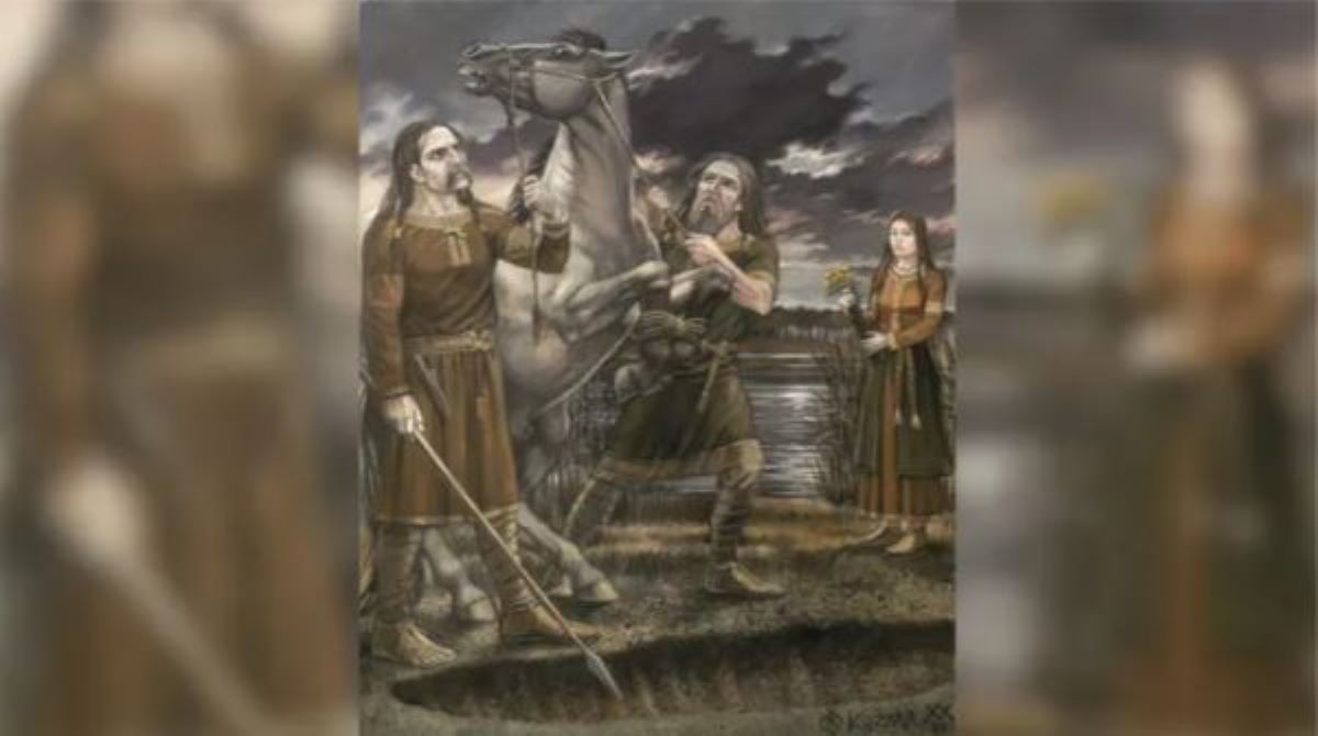 Απεικόνιση μιας τελετουργικής θυσίας αλόγου στην περιοχή Paprotki Kolonia, στην σημερινή Πολωνία.