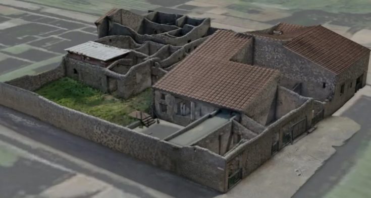 Ανακατασκευή του εμπορικού κτιρίου της Πομπηίας που στέγαζε εργαστήριο στρωμάτων.