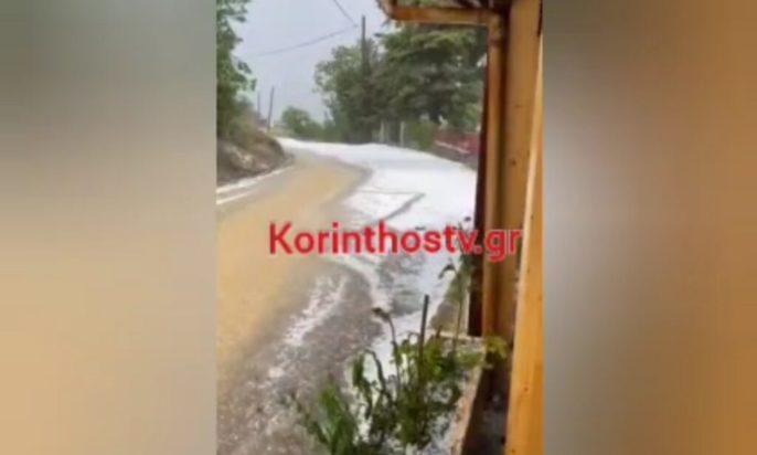 Ισχυρή χαλαζόπτωση στην Κορινθία