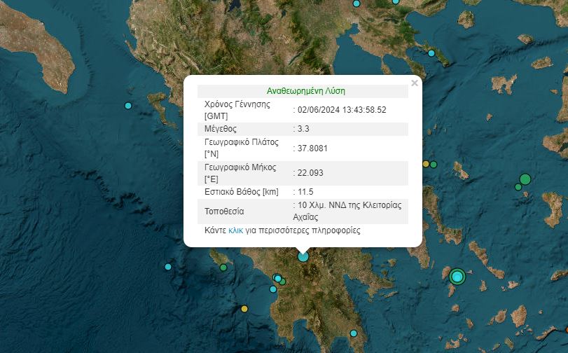 Σεισμός 3,3 Ρίχτερ στην Αχαΐα