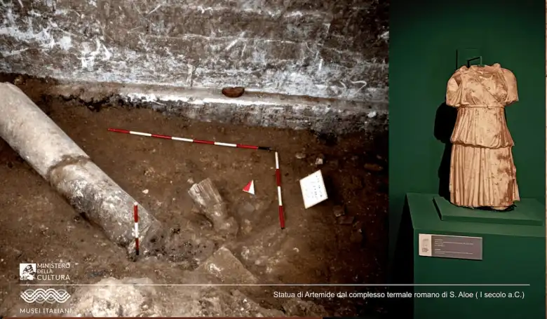 Το γλυπτό της Αρτέμιδος στον χώρο της ανακάλυψης, και ήδη εκτίθεται στο μουσείο. Φωτογραφία: Soprintendenza ABAP per la città di Reggio Calabria e Vibo Valentia / Ministero della Cultura