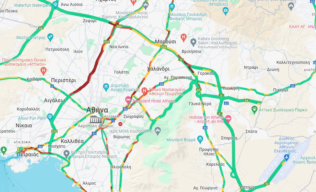 Κίνηση: «Κατακόκκινος» ο Κηφισός – Δείτε LIVE τους δρόμους που είναι απροσπέλαστοι