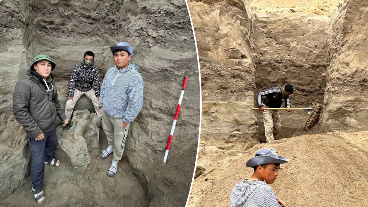 Αρχαιολόγοι εργάστηκαν προσεκτικά στην περιοχή για να διατηρήσουν τα οστά. (Υπουργείο Πολιτισμού της Κιργιζίας)