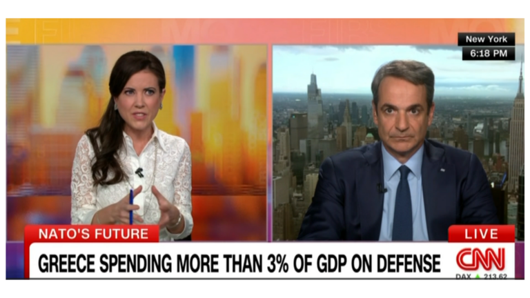 Κυριάκος Μητσοτάκης στο CNN: «Δεν μπορούμε να βασιζόμαστε μόνο στους Αμερικανούς για την άμυνά μας, είναι ζήτημα στρατηγικής αυτονομίας»