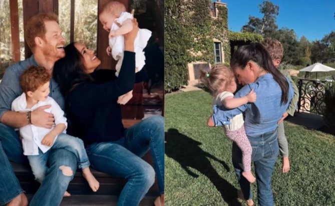 Η Μέγκαν Μαρκλ με τον πρίγκιπα Χάρι και τα δύο παιδιά τους (αριστερά) Πηγή: Instagram/Alexi Lubomirski Η δούκισσα του Σάσσεξ με τον πρίγκιπα Άρτσι και την πριγκίπισσα Λίλιμπετ