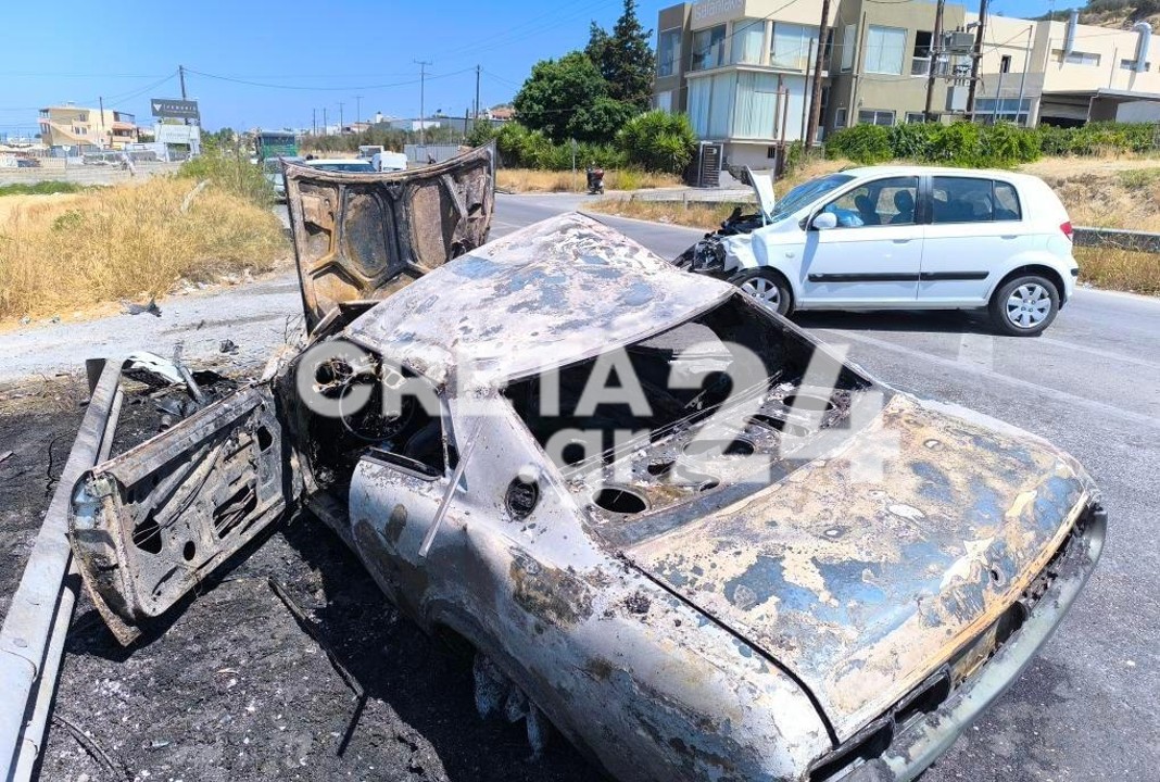 Ηράκλειο: Τροχαίο με έναν σοβαρά τραυματία – Αυτοκίνητο τυλίχτηκε στις φλόγες