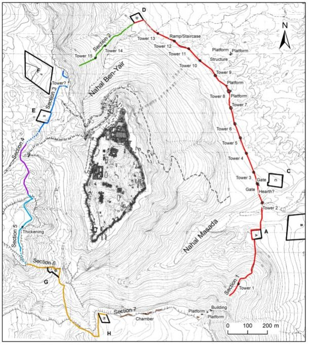 Τα τείχη που περιβάλλουν την Μασάντα. Σχέδιο του H. Ashkenaz, Φωτογραφία: Plan A./ Journal of Roman Archaeology