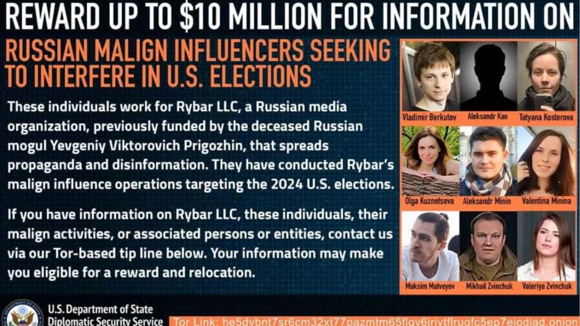 ΗΠΑ: Προσφέρουν αμοιβή 10 εκατ. δολαρίων για πληροφορίες σχετικά με το ρωσικό μπλογκ Rybar