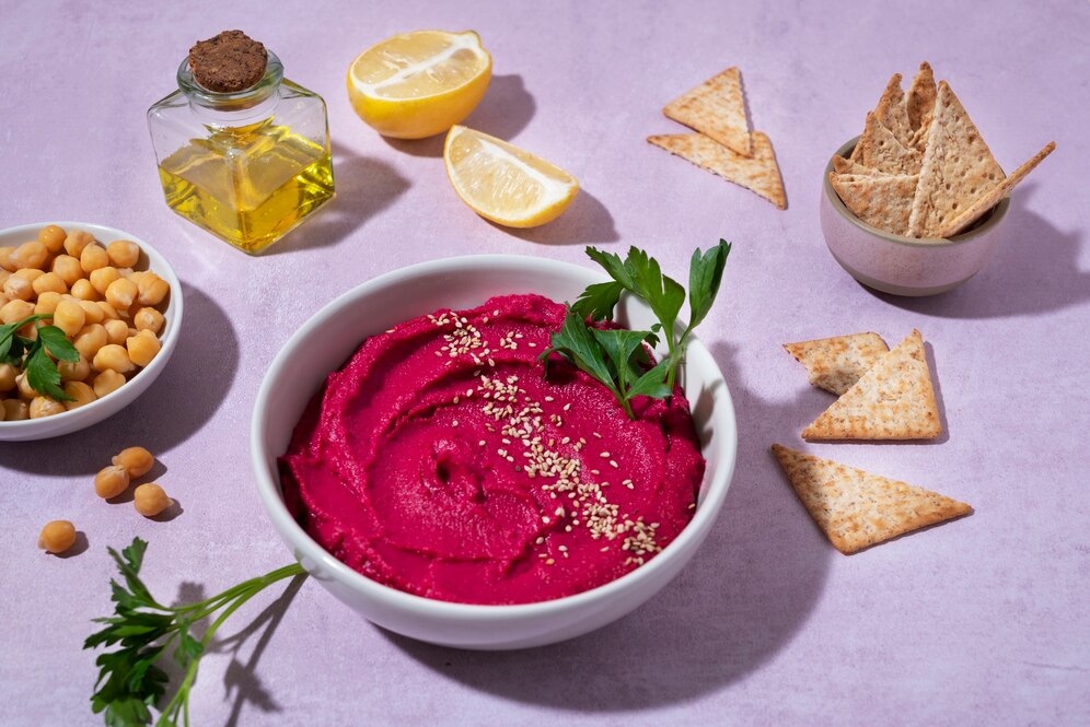 Συνταγή για χούμους με ψητά παντζάρια