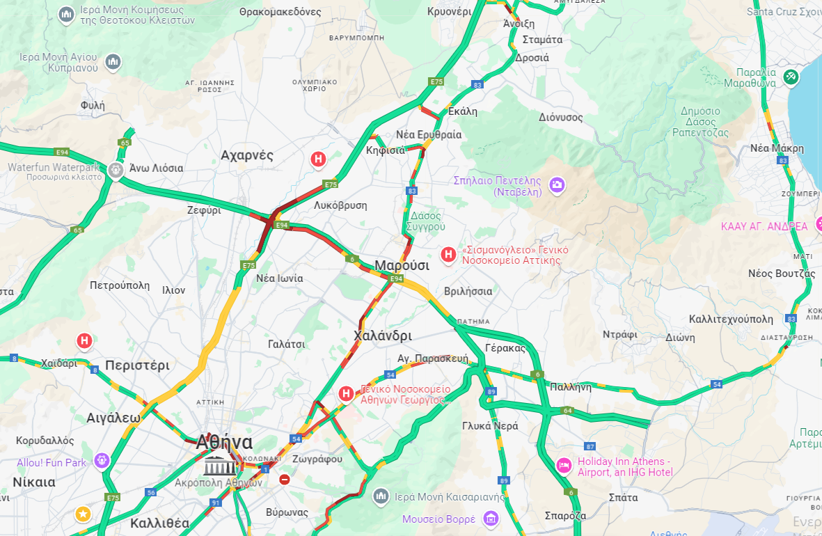 LIVE η κίνηση: «Έμφραγμα» στην Αθηνών-Λαμίας – Μποτιλιάρισμα σε Μεσογείων, Κηφισίας και στο κέντρο της Αθήνας