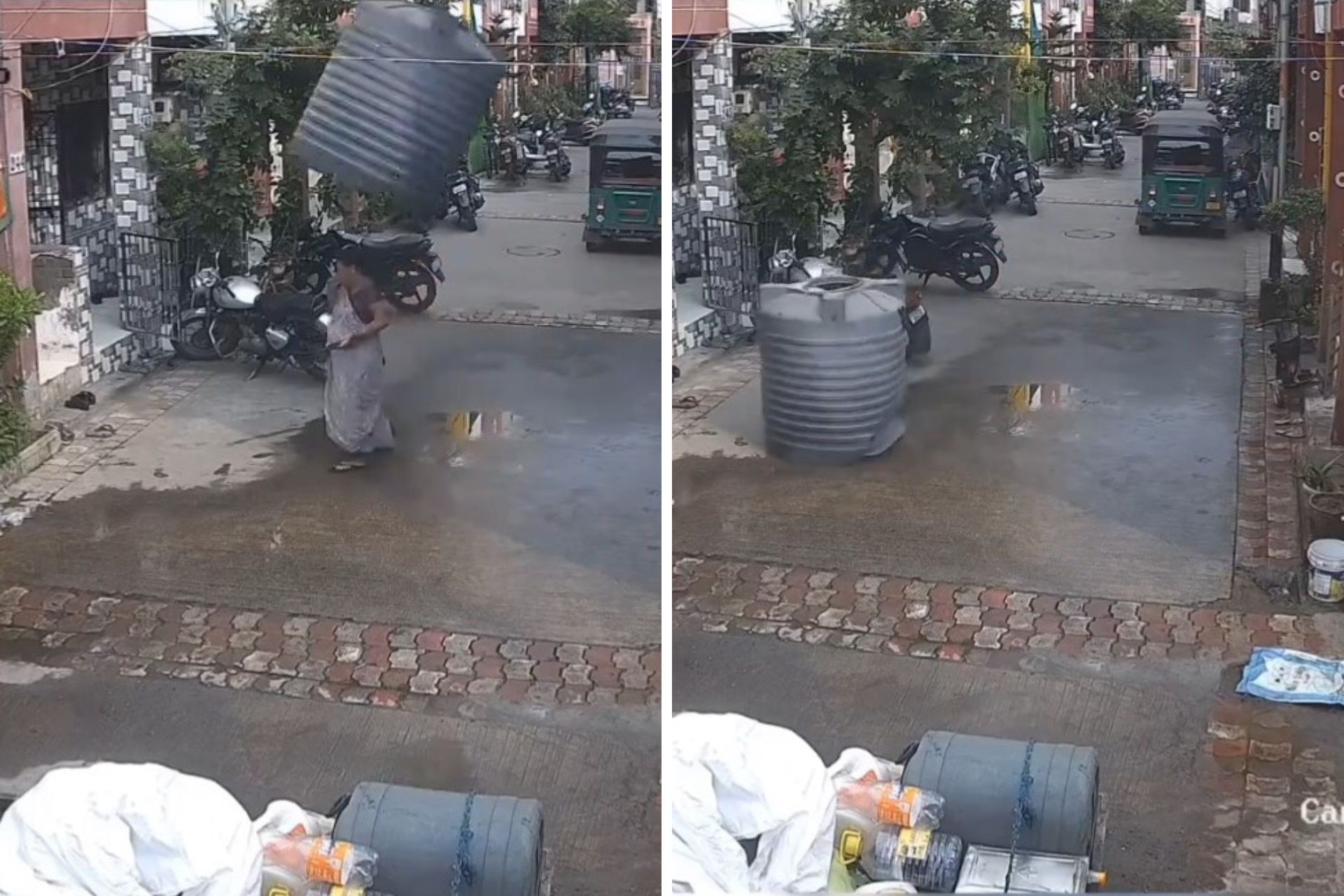 ΒΙΝΤΕΟ: Γυναίκα γλιτώνει από βέβαιο θάνατο όταν μια δεξαμενή νερού πέφτει πάνω της