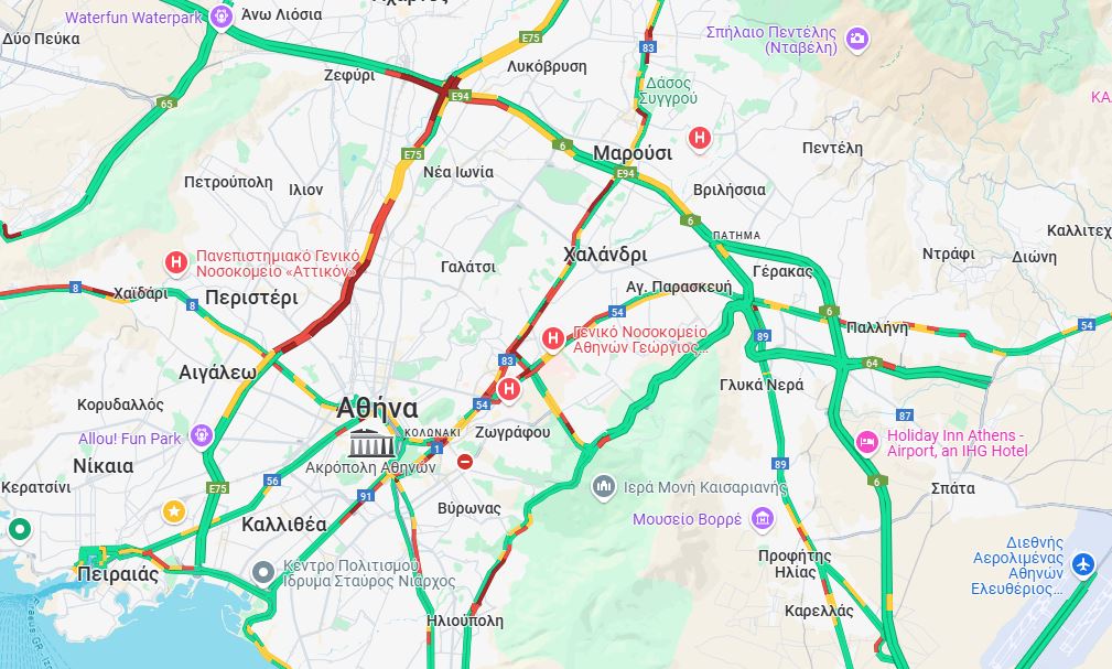 LIVE η κίνηση: Στο «κόκκινο» ο Κηφισός – Καθυστερήσεις στην Αττική Οδό