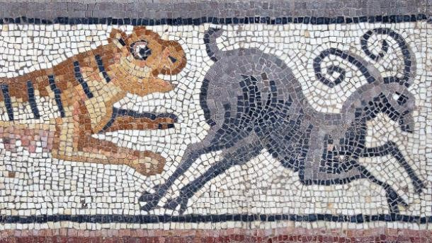 Διακοσμητικό πλαίσιο στο ψηφιδωτό της συναγωγής.