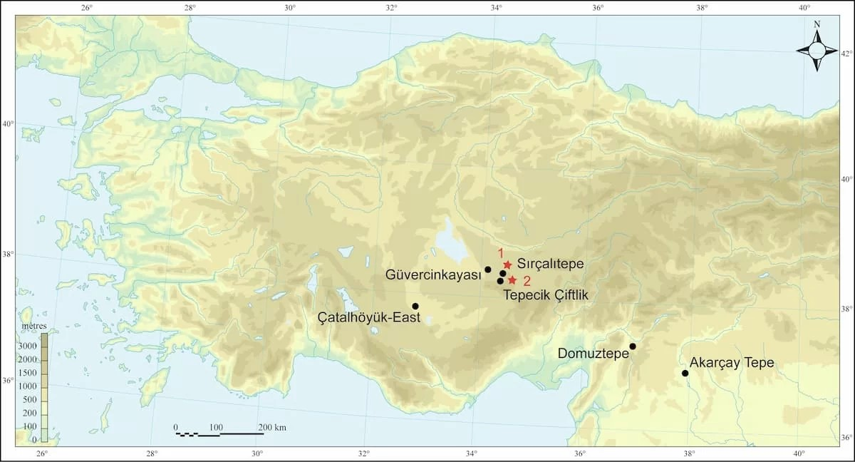Χάρτης με τα σημεία όπου υπήρχαν φυσικές πηγές οψιδιανού.