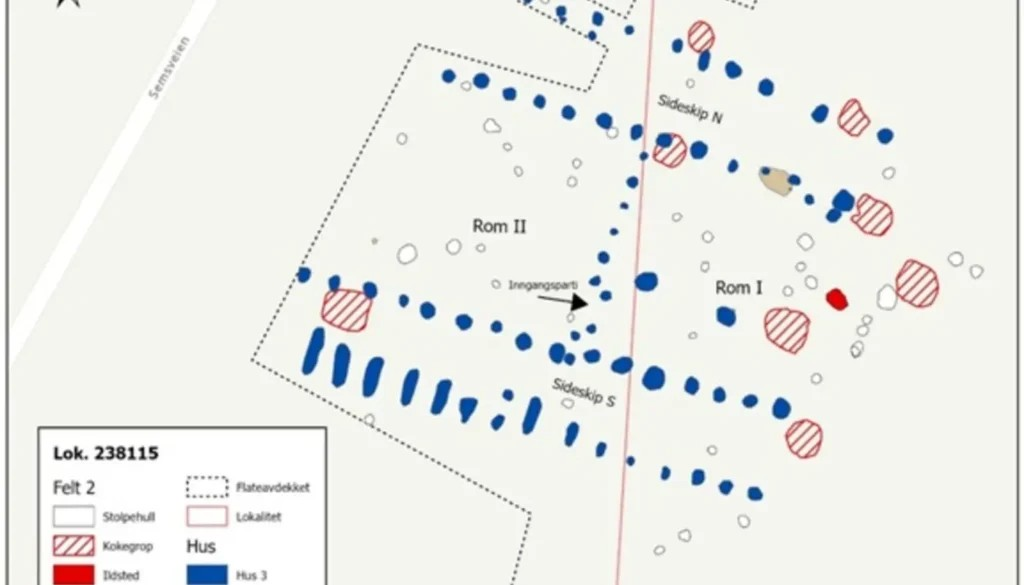 Ένας διαχωριστικός τοίχος χωρίζει το σπίτι, διαιρώντας το σημείο της ανασκαφής σε δύο δωμάτια.
