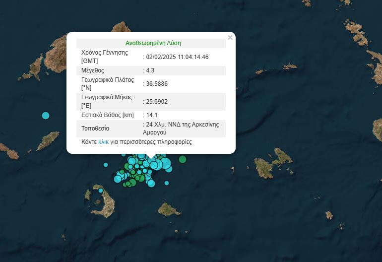 Νέος ισχυρός σεισμός 4,3 Ρίχτερ ανοιχτά της Σαντορίνης
